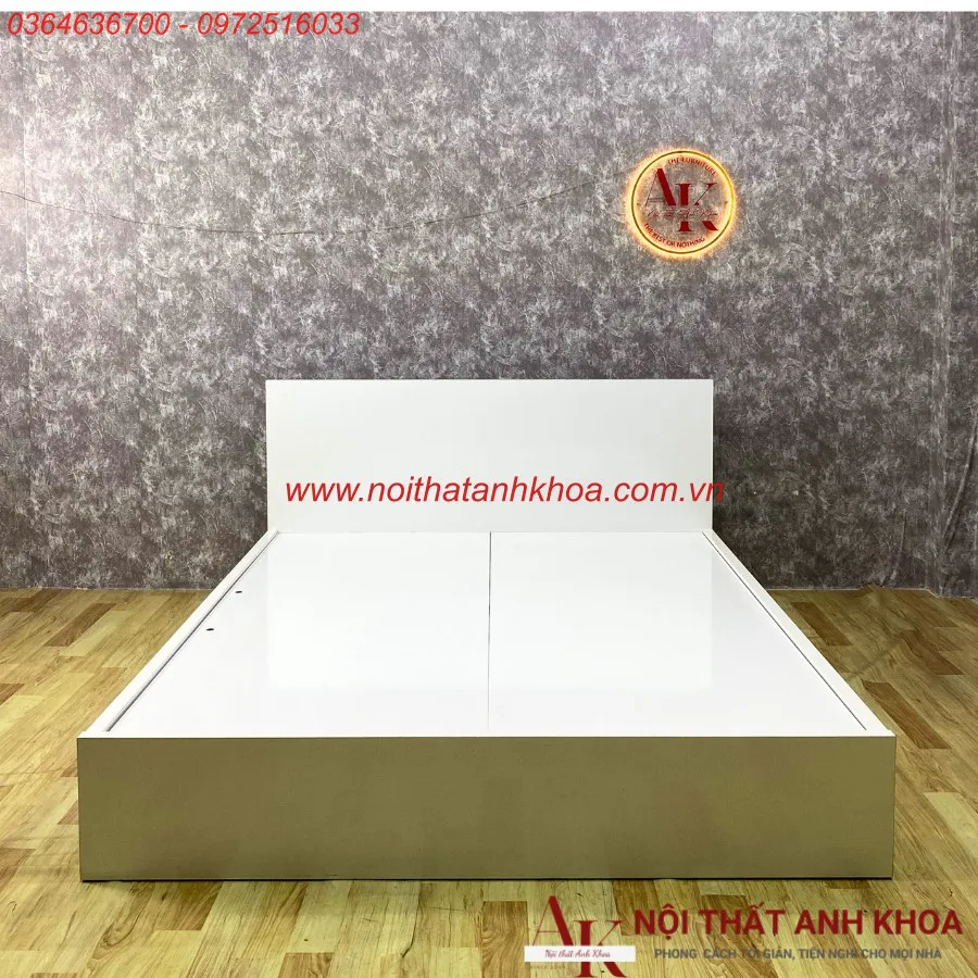 Giường Ngủ Gỗ Ép Màu Trắng Có Ngăn Kéo Rộng