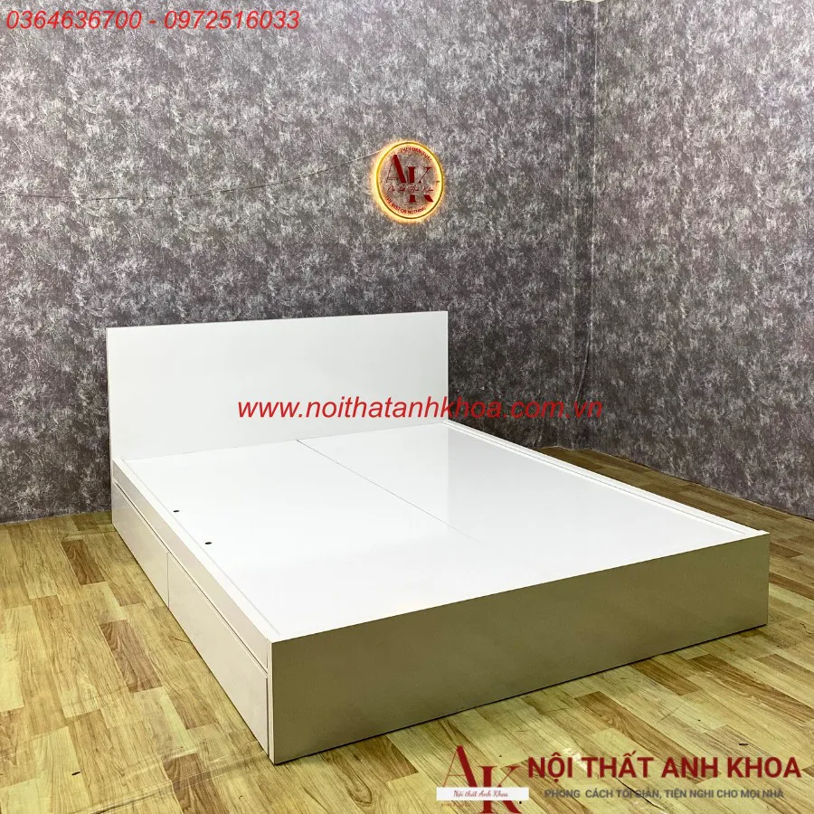 Giường Ngủ Gỗ Ép Màu Trắng Có Ngăn Kéo Rộng