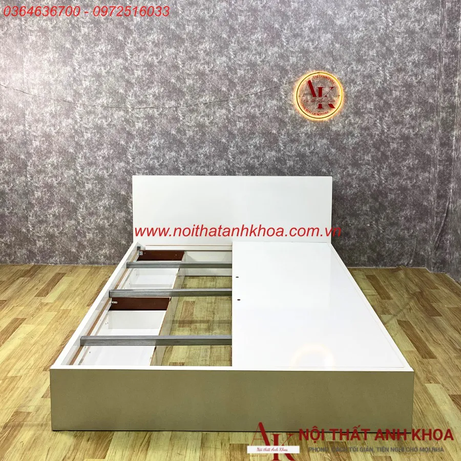Giường Ngủ Gỗ Ép Màu Trắng Có Ngăn Kéo Rộng