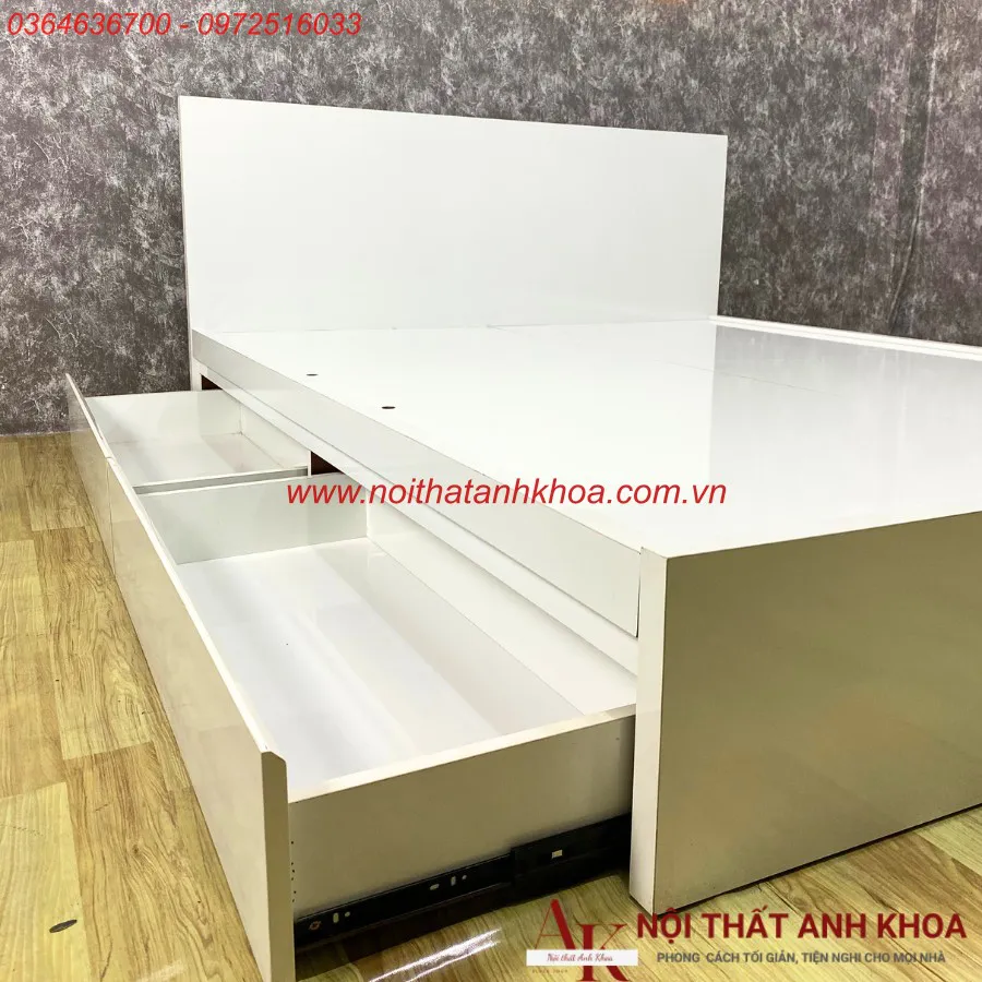 Giường Ngủ Gỗ Ép Màu Trắng Có Ngăn Kéo Rộng