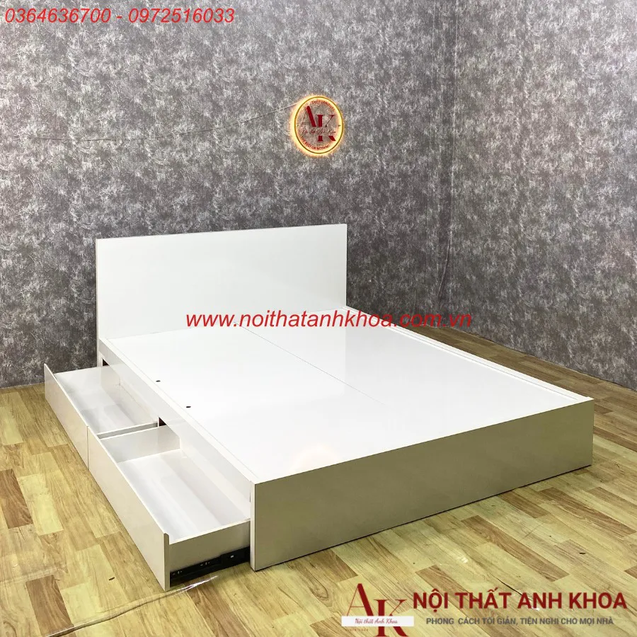 Giường Ngủ Gỗ Ép Màu Trắng Có Ngăn Kéo Rộng