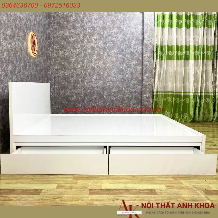 Giường Ngủ Gỗ Ép Màu Trắng Có Ngăn Kéo Rộng