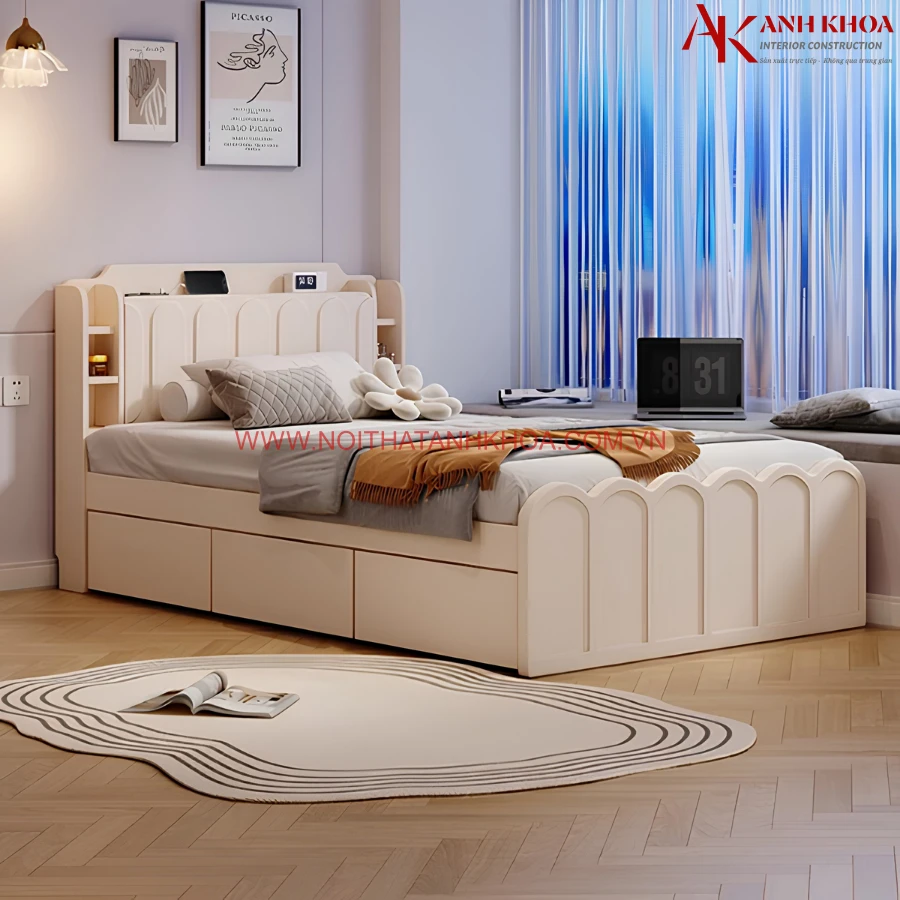 Giường Ngủ Gỗ MDF Đẹp Hiện Đại Có Ngăn Kéo