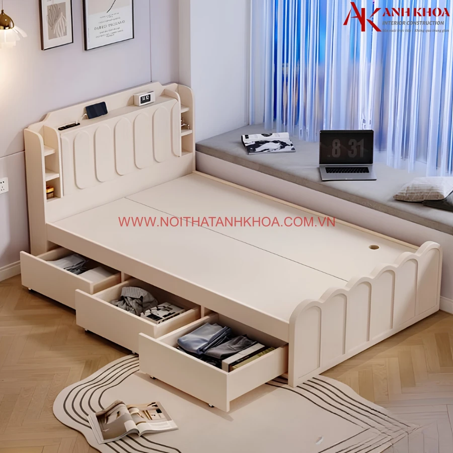 Giường Ngủ Gỗ MDF Đẹp Hiện Đại Có Ngăn Kéo