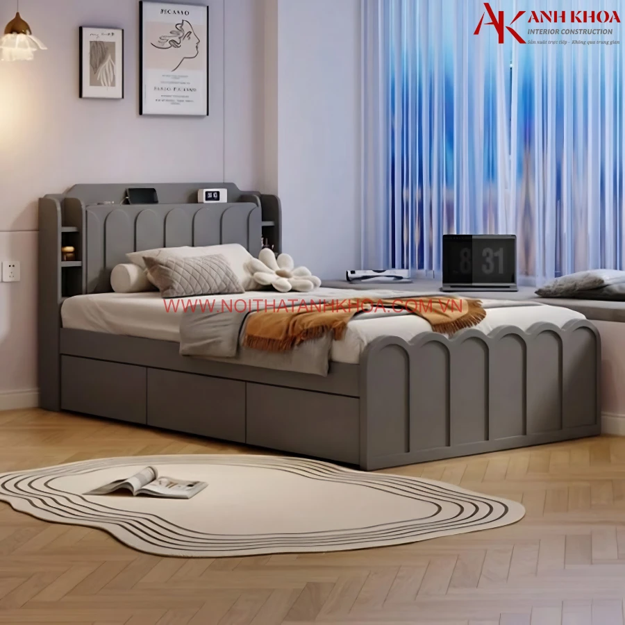 Giường Ngủ Gỗ MDF Đẹp Hiện Đại Có Ngăn Kéo