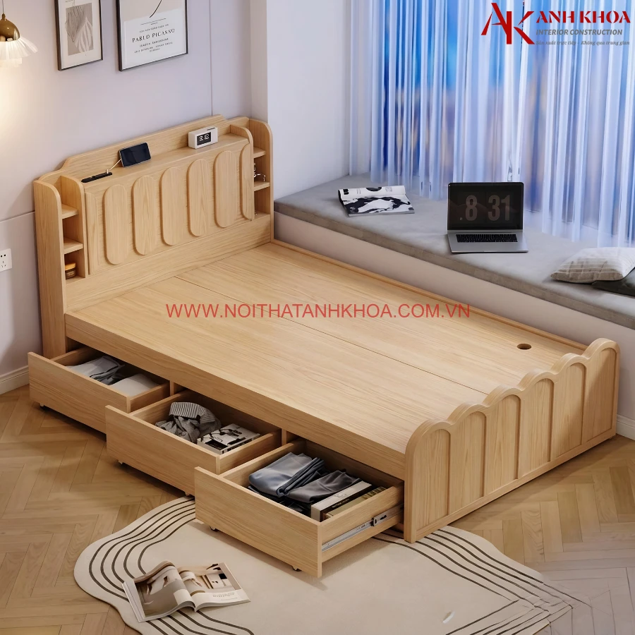 Giường Ngủ Gỗ MDF Đẹp Hiện Đại Có Ngăn Kéo