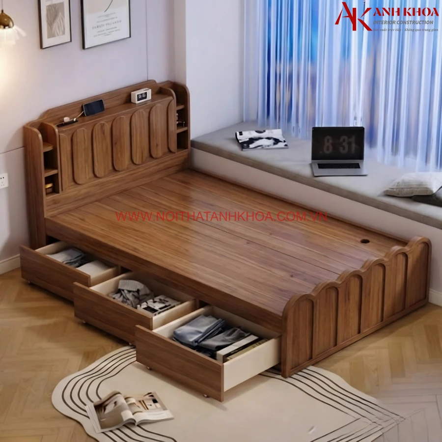 Giường Ngủ Gỗ MDF Đẹp Hiện Đại Có Ngăn Kéo