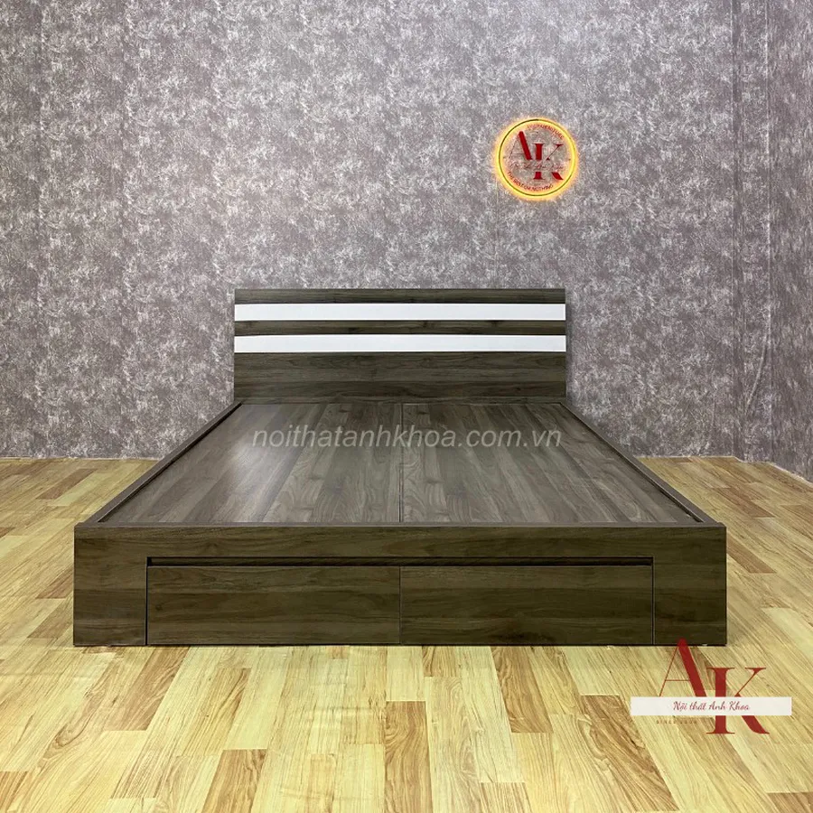 Giường Ngủ Gỗ MDF Phối Sọc Cùng 2 Hộc Tiện Lợi