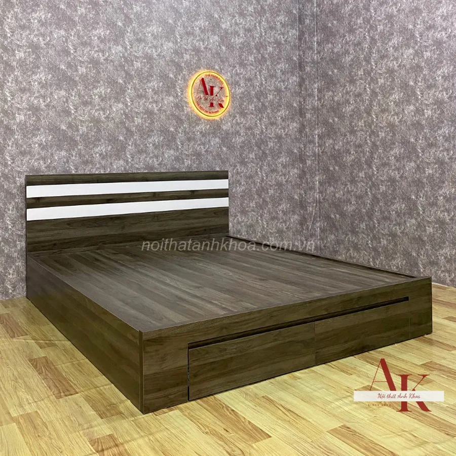 Giường Ngủ Gỗ MDF Phối Sọc Cùng 2 Hộc Tiện Lợi
