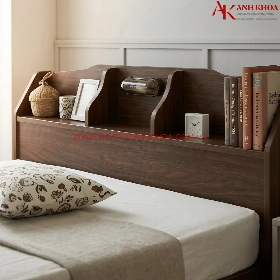 Giường Ngủ Gỗ MDF Thiết Kế Đầu Kệ Thông Minh