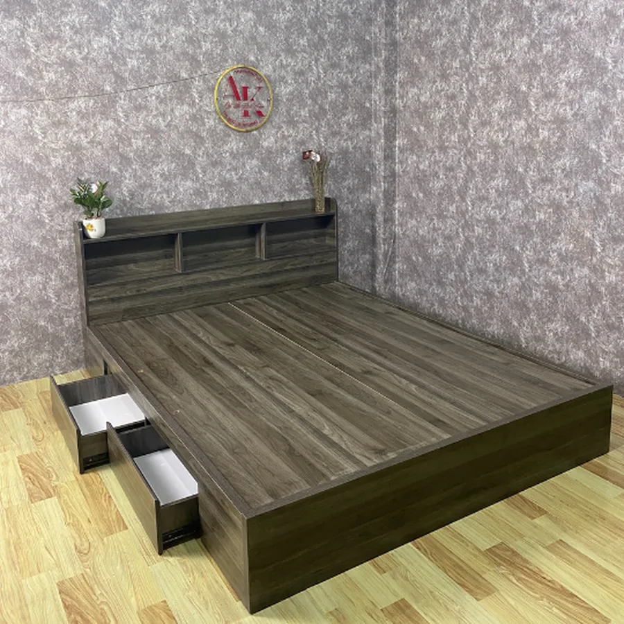 Giường Ngủ Gỗ Công Nghiệp MDF Đầu Kệ Hiện Đại Giá Rẻ
