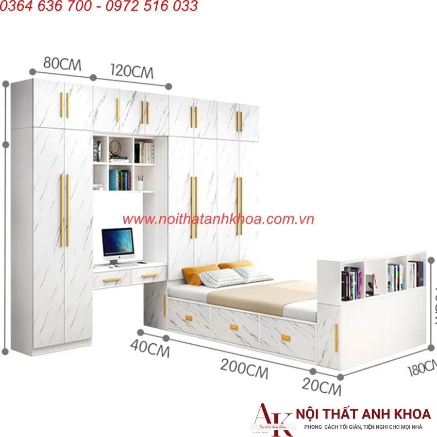 Giường Ngủ Kết Hợp Tủ Quần Áo Thông Minh Đẹp Tiện Lợi