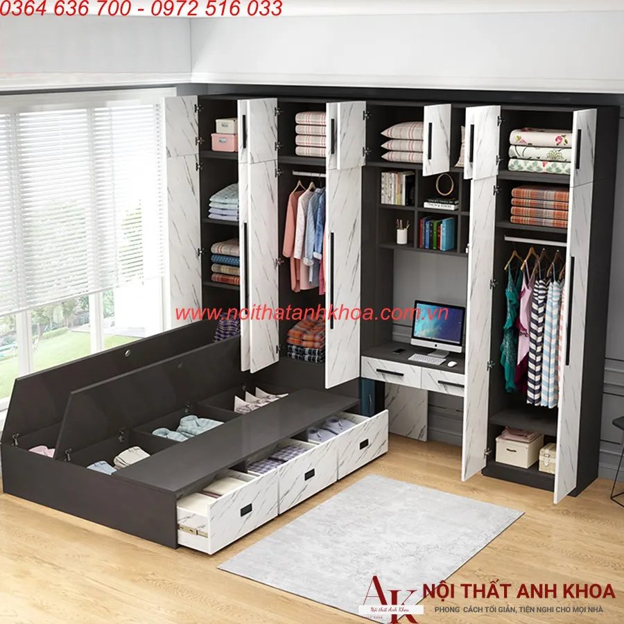 Giường Ngủ Kết Hợp Tủ Quần Áo Thông Minh Đẹp Tiện Lợi