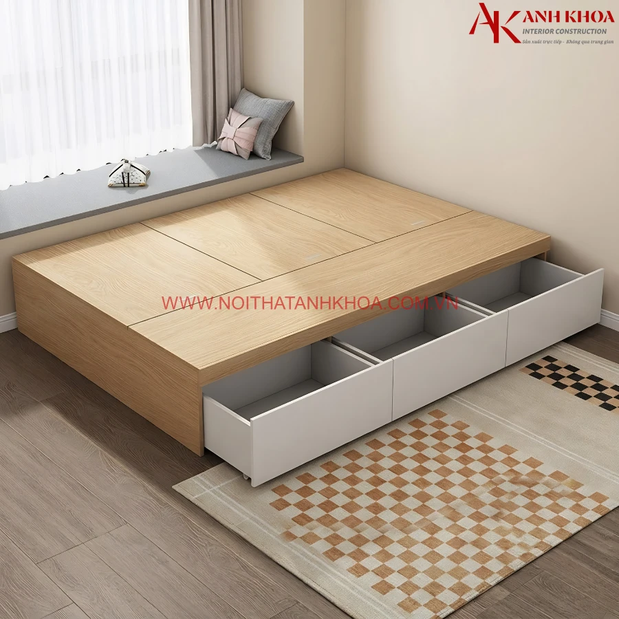 Giường Ngủ Không Đầu Gỗ MDF Đơn Giản Hiện Đại