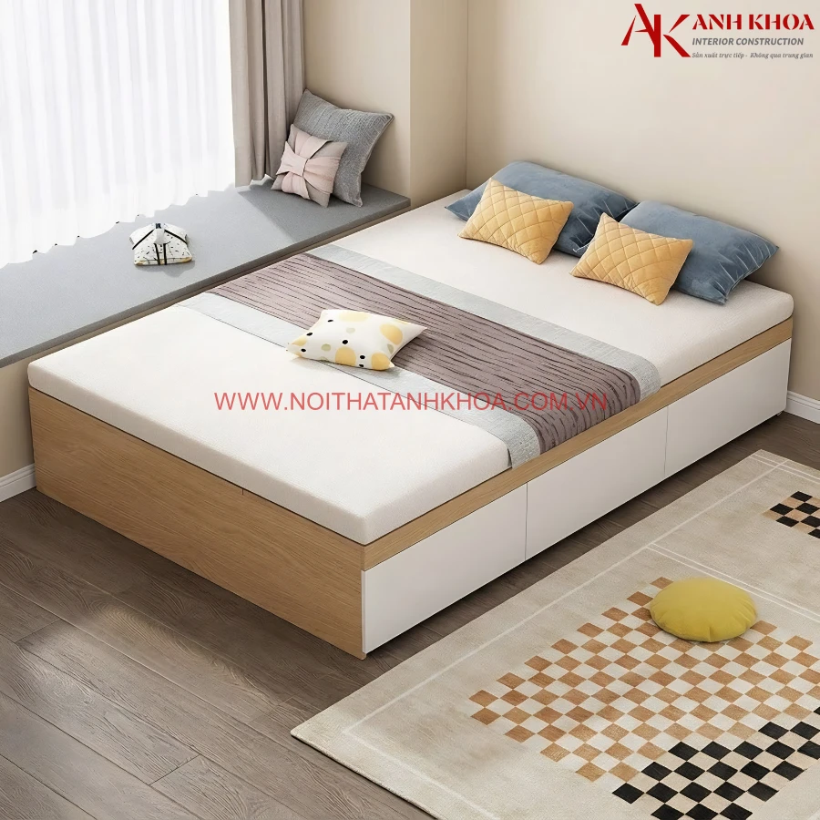 Giường Ngủ Không Đầu Gỗ MDF Đơn Giản Hiện Đại