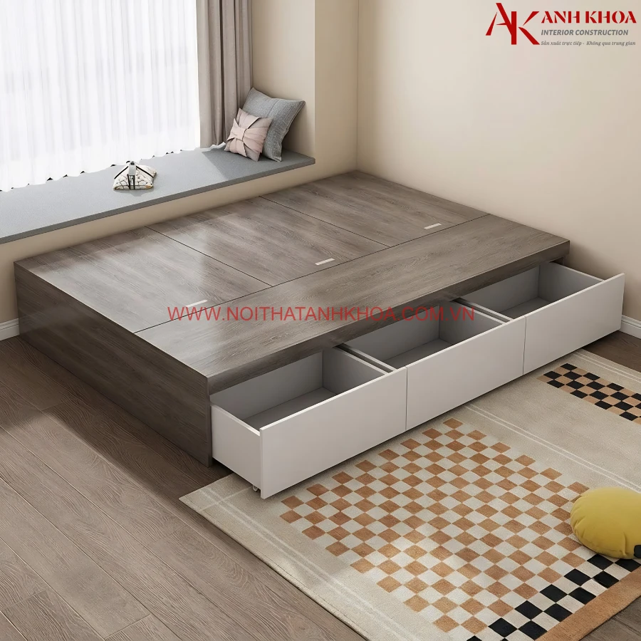 Giường Ngủ Không Đầu Gỗ MDF Đơn Giản Hiện Đại