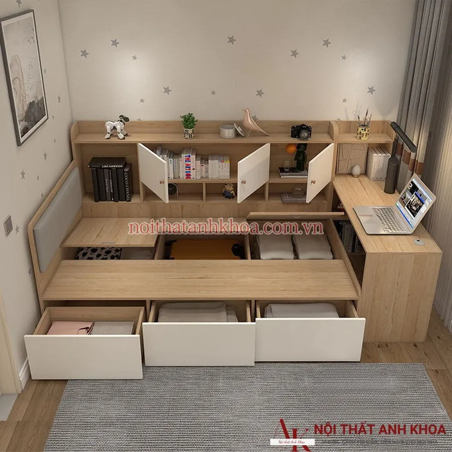 Giường Ngủ MDF Kết Hợp Bàn Học Và Kệ Sách Thông Minh Tiện Lợi