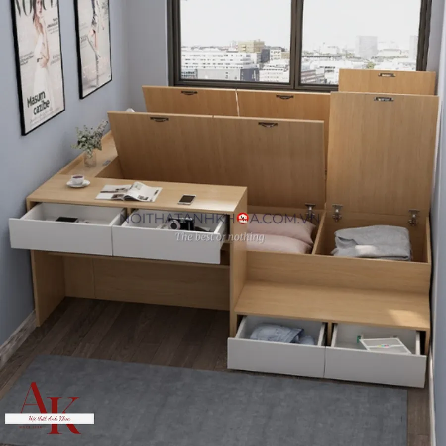Giường Ngủ Thông Minh Gỗ Công Nghiệp MDF Tiện Lợi
