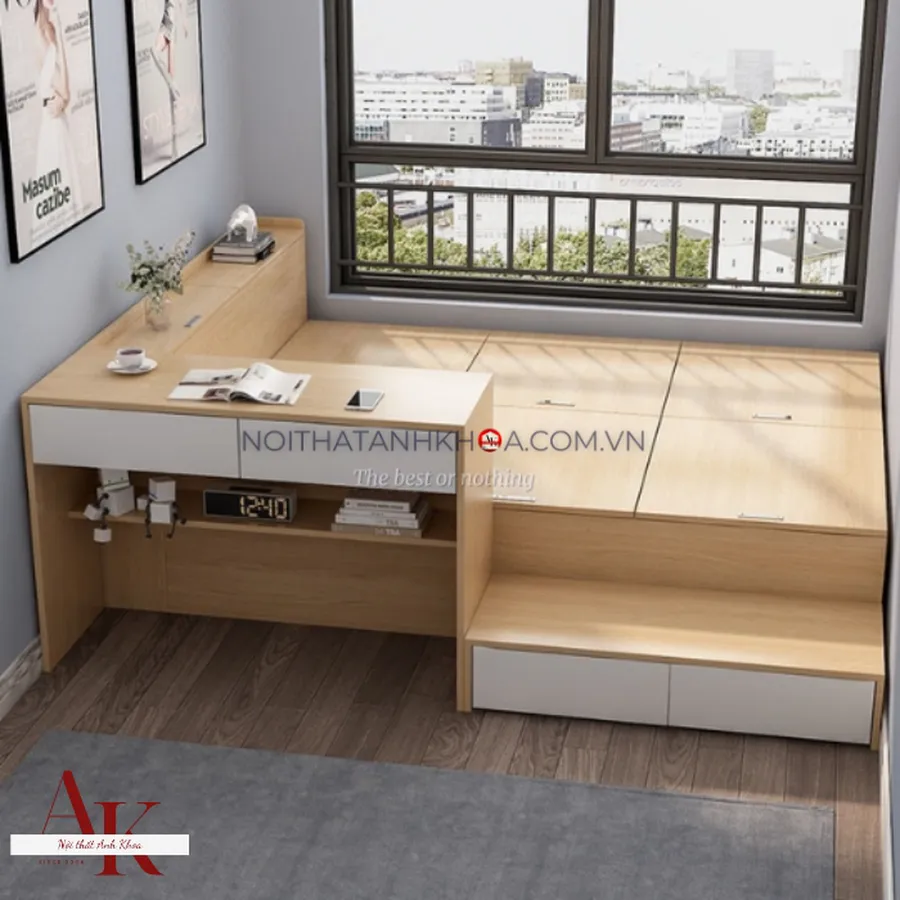 Giường Ngủ Thông Minh Gỗ Công Nghiệp MDF Tiện Lợi