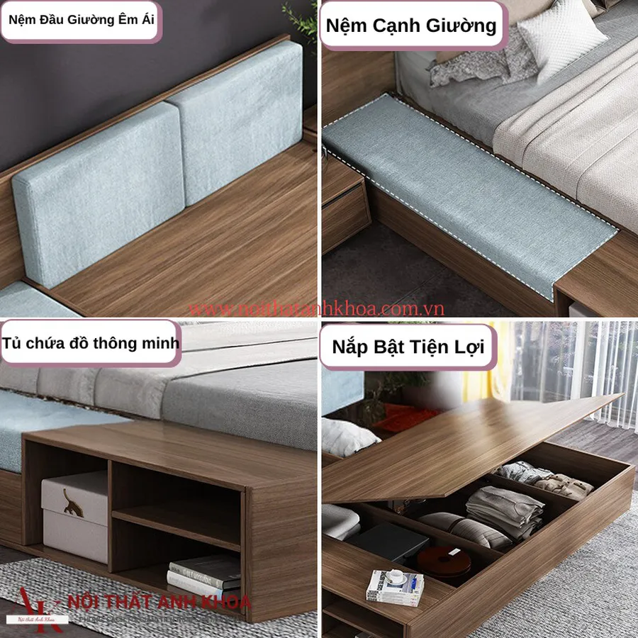 Giường Ngủ Thông Minh Gỗ Công Nghiệp MDF Màu Nâu Giá Rẻ