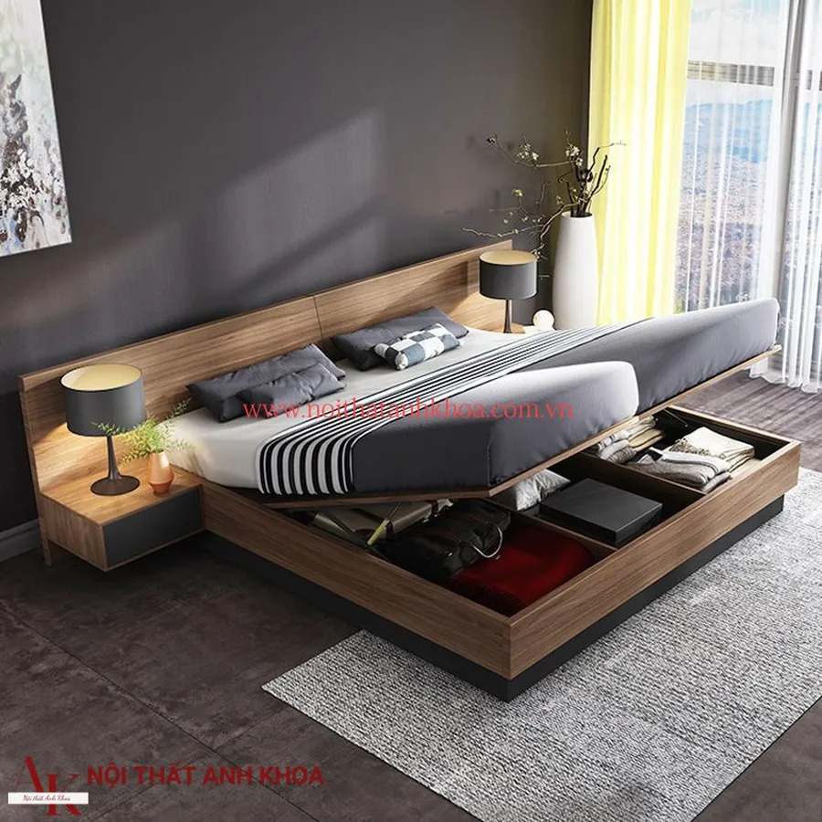 Giường Ngủ Thông Minh Gỗ MDF Có Led Hiện Đại