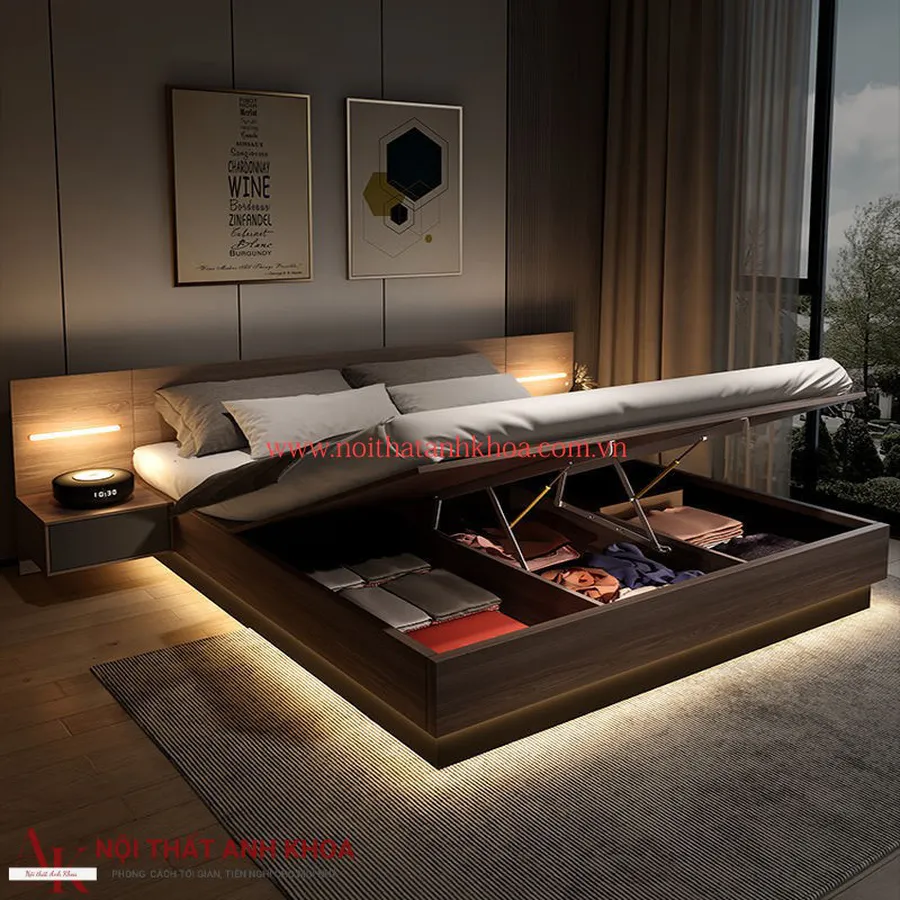 Giường Ngủ Thông Minh Gỗ MDF Có Led Hiện Đại