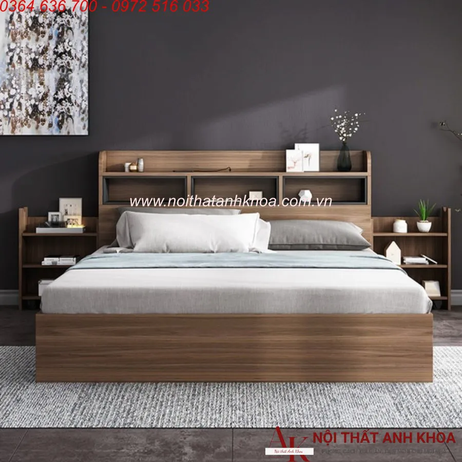 Giường Ngủ Thông Minh Gỗ MDF Màu Nâu Vân Gỗ