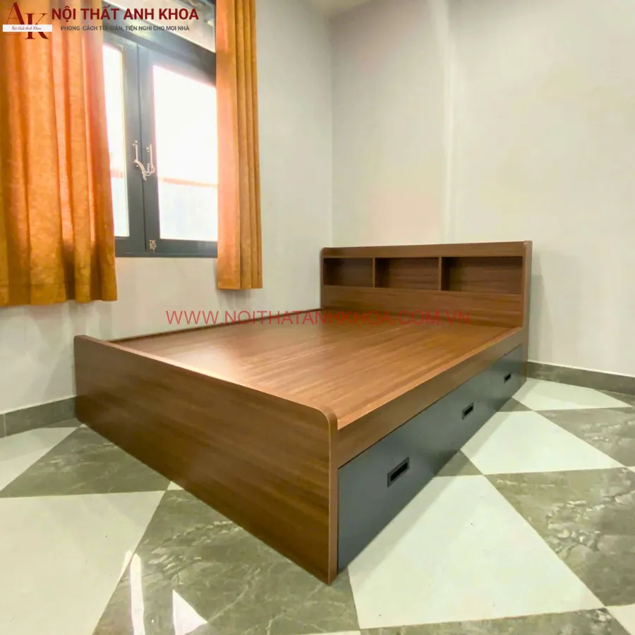 Giường Ngủ Thông Minh Gỗ MDF Màu Nâu Vân Gỗ