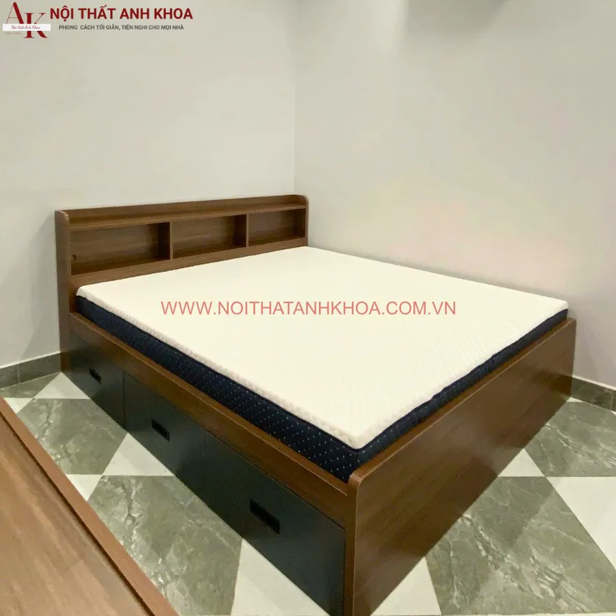 Giường Ngủ Thông Minh Gỗ MDF Màu Nâu Vân Gỗ