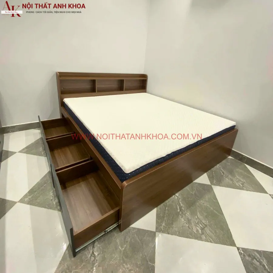 Giường Ngủ Thông Minh Gỗ MDF Màu Nâu Vân Gỗ