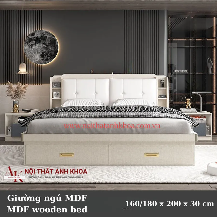 Giường Ngủ Thông Minh Gỗ MDF Màu Xám Nâng Hạ Nệm