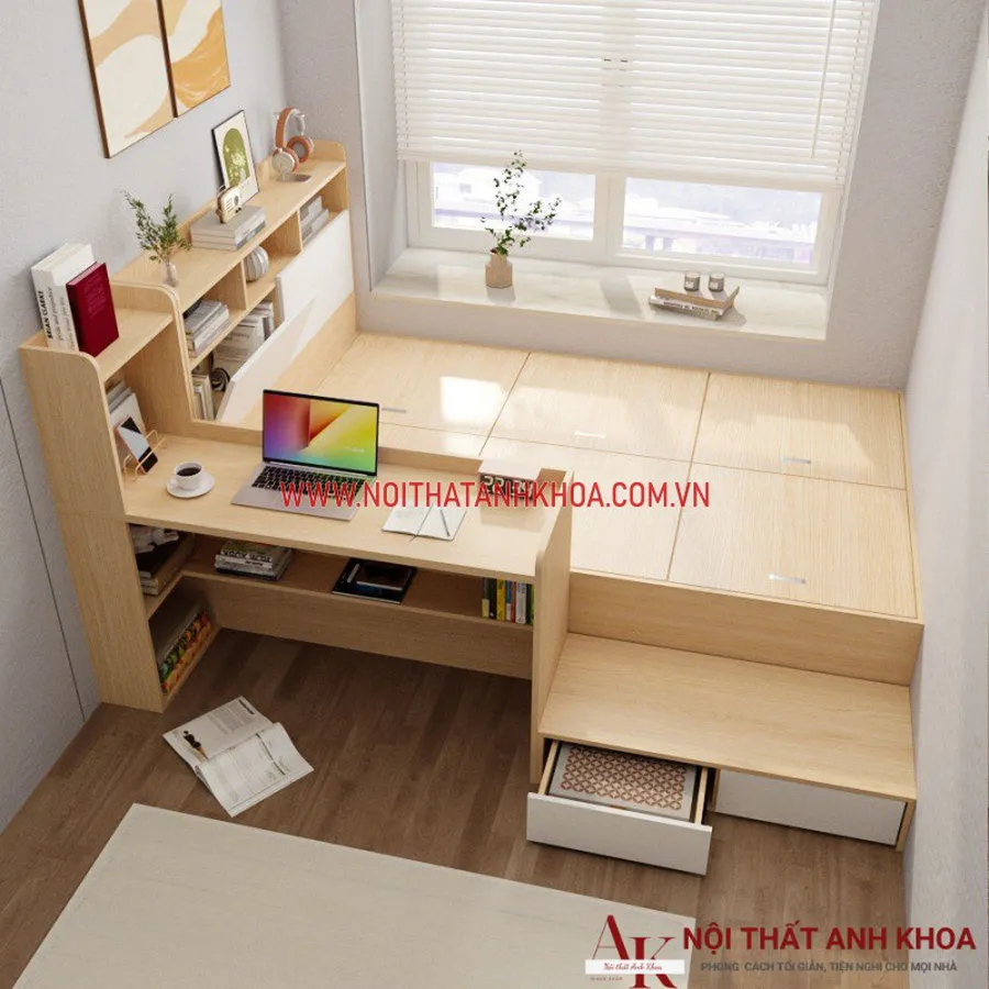 Giường Ngủ Thông Minh Kết Hợp Bàn Làm Việc Gỗ Công Nghiệp