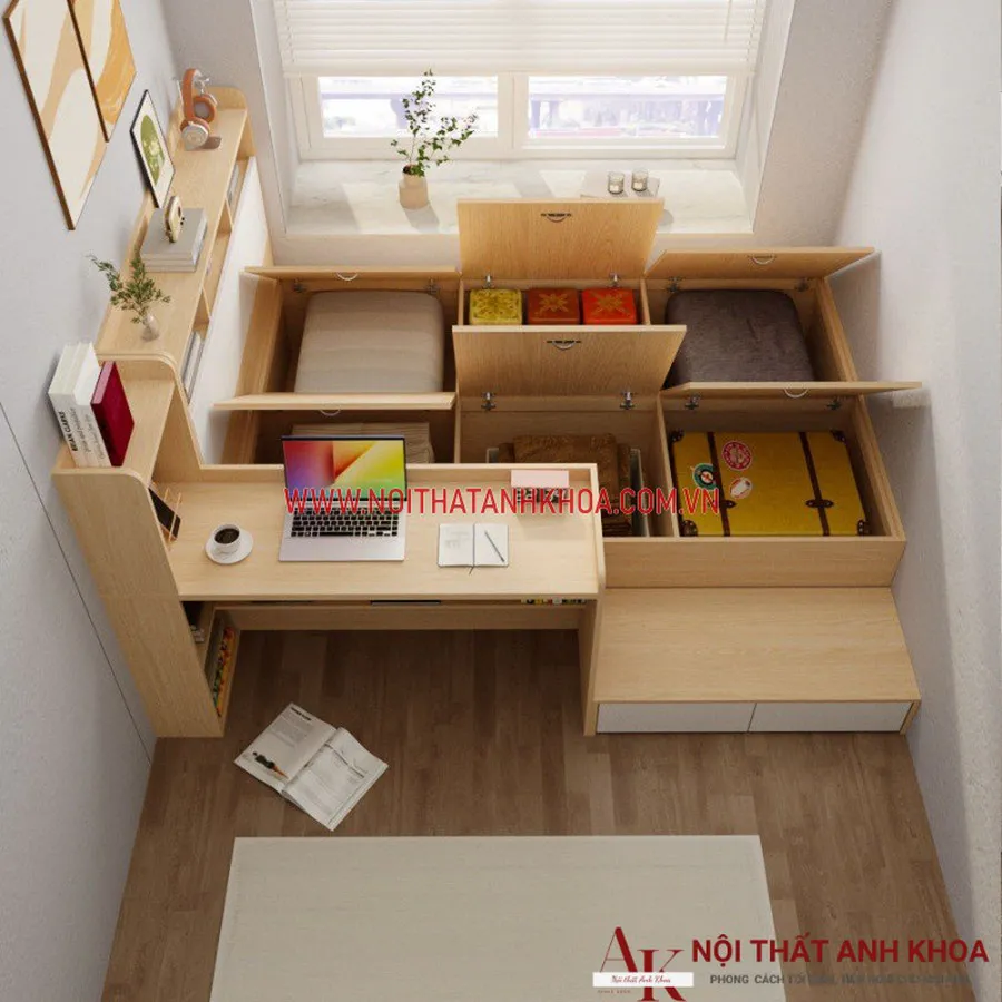 Giường Ngủ Thông Minh Kết Hợp Bàn Làm Việc Gỗ Công Nghiệp