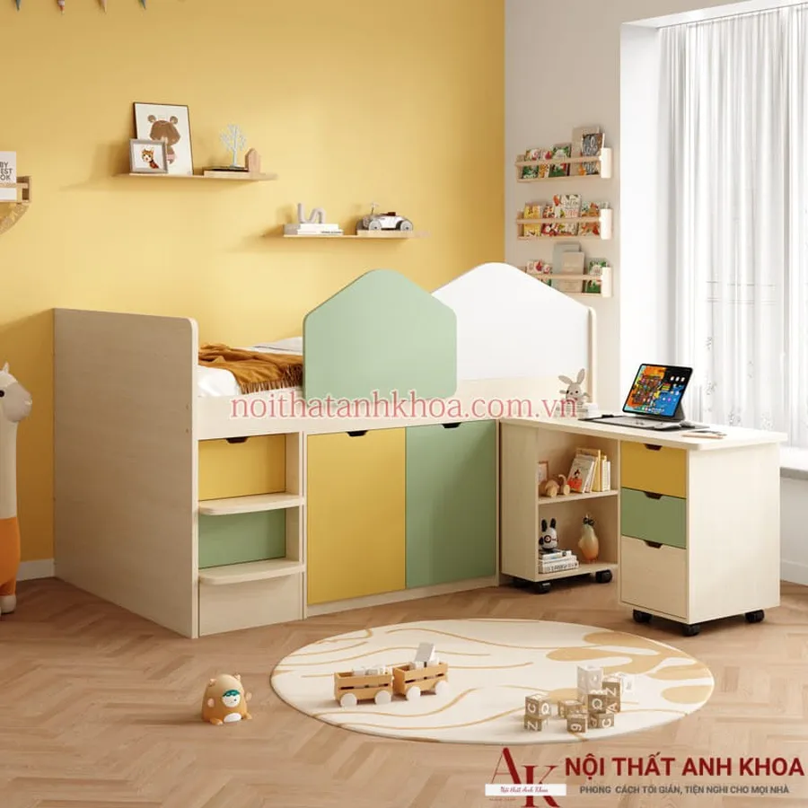 Giường Tầng Cho Bé Gỗ Công Nghiệp Phối Màu Đẹp Hiện Đại