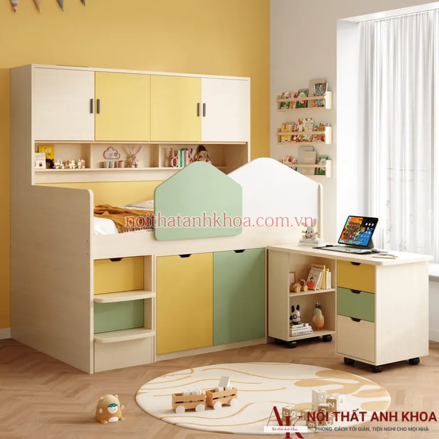 Giường Tầng Cho Bé Gỗ Công Nghiệp Phối Màu Đẹp Hiện Đại