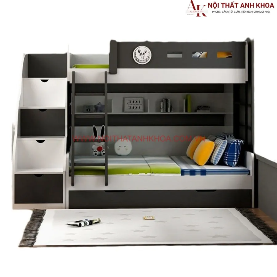Giường Tầng Cho Bé Trai Gỗ Công Nghiệp Phối Màu Đen