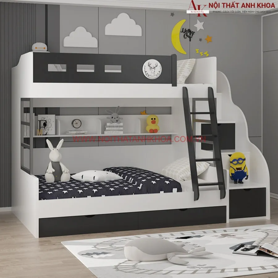 Giường Tầng Cho Bé Trai Gỗ Công Nghiệp Phối Màu Đen