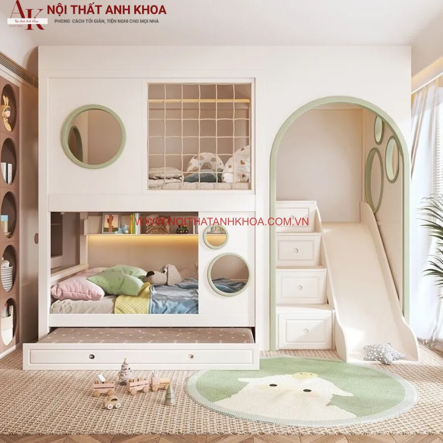 Giường Tầng Em Bé Gỗ Công Nghiệp Cao Cấp