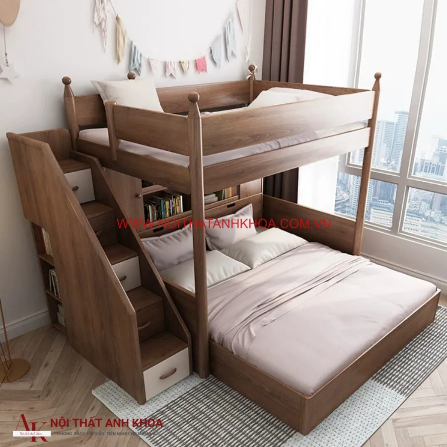 Giường Tầng Gỗ Công Nghiệp Có Cầu Thang Đẹp Hiện Đại