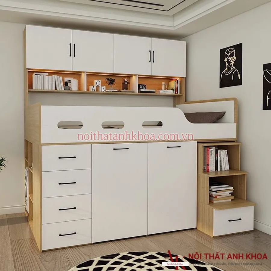 Giường Tầng Gỗ Công Nghiệp Kết Hợp Tủ Quần Áo Đẹp Giá Rẻ
