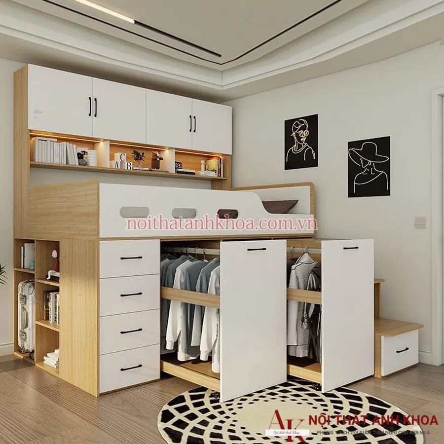 Giường Tầng Gỗ Công Nghiệp Kết Hợp Tủ Quần Áo Đẹp Giá Rẻ