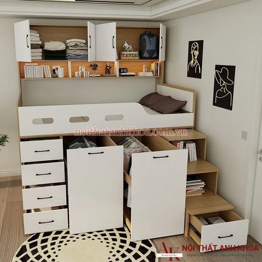 Giường Tầng Gỗ Công Nghiệp Kết Hợp Tủ Quần Áo Đẹp Giá Rẻ