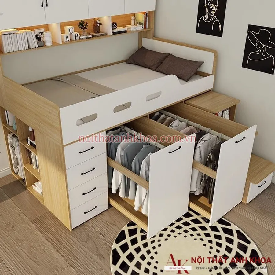 Giường Tầng Gỗ Công Nghiệp Kết Hợp Tủ Quần Áo Đẹp Giá Rẻ