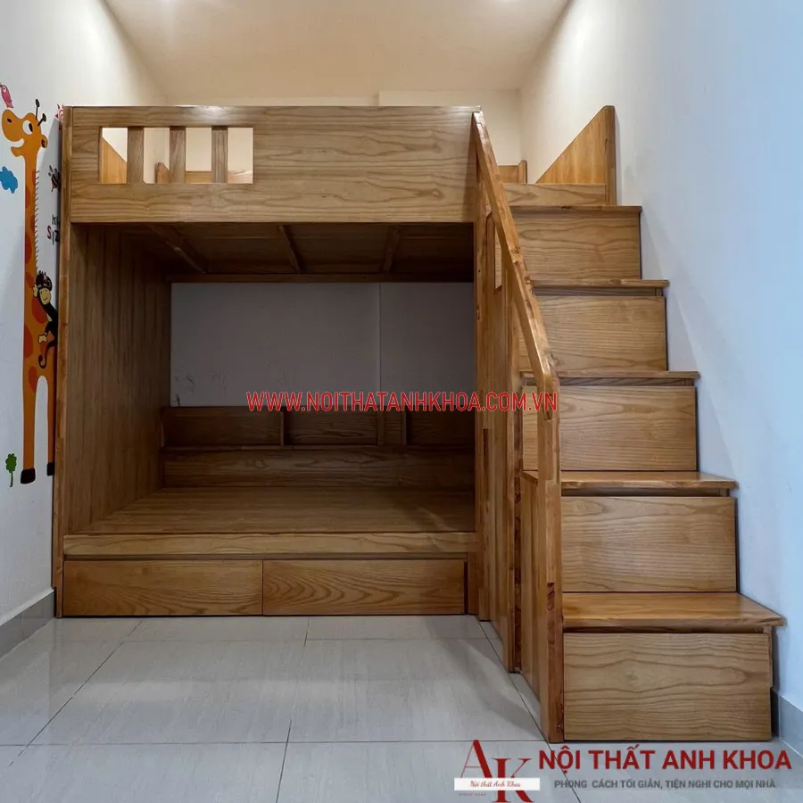 Giường Tầng Gỗ Ghép Cao Su Đẹp Chắc Chắn
