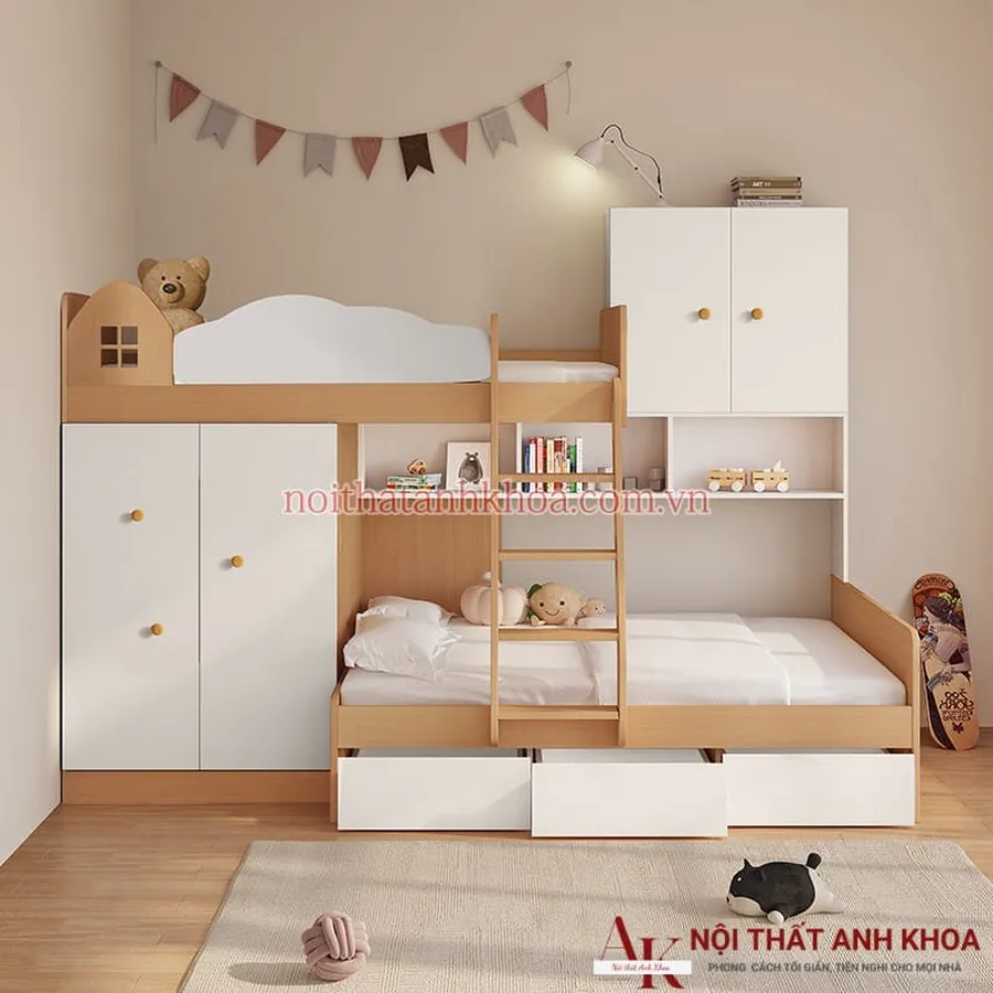 Giường Tầng Kết Hợp Tủ Quần Áo Cho Bé Thông Minh Hiện Đại