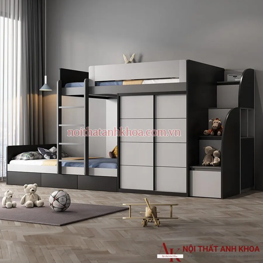Giường Tầng Kết Hợp Tủ Quần Áo Gỗ Công Nghiệp Hiện Đại
