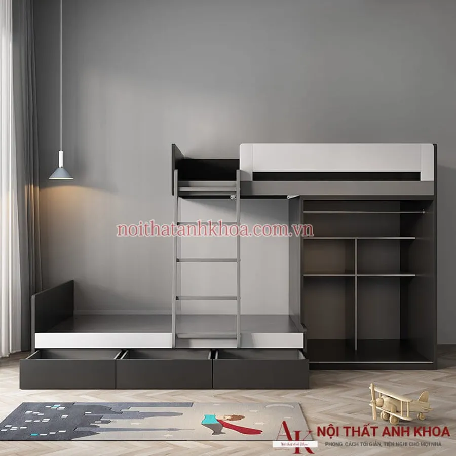 Giường Tầng Kết Hợp Tủ Quần Áo Gỗ Công Nghiệp Hiện Đại