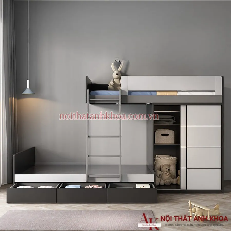 Giường Tầng Kết Hợp Tủ Quần Áo Gỗ Công Nghiệp Hiện Đại