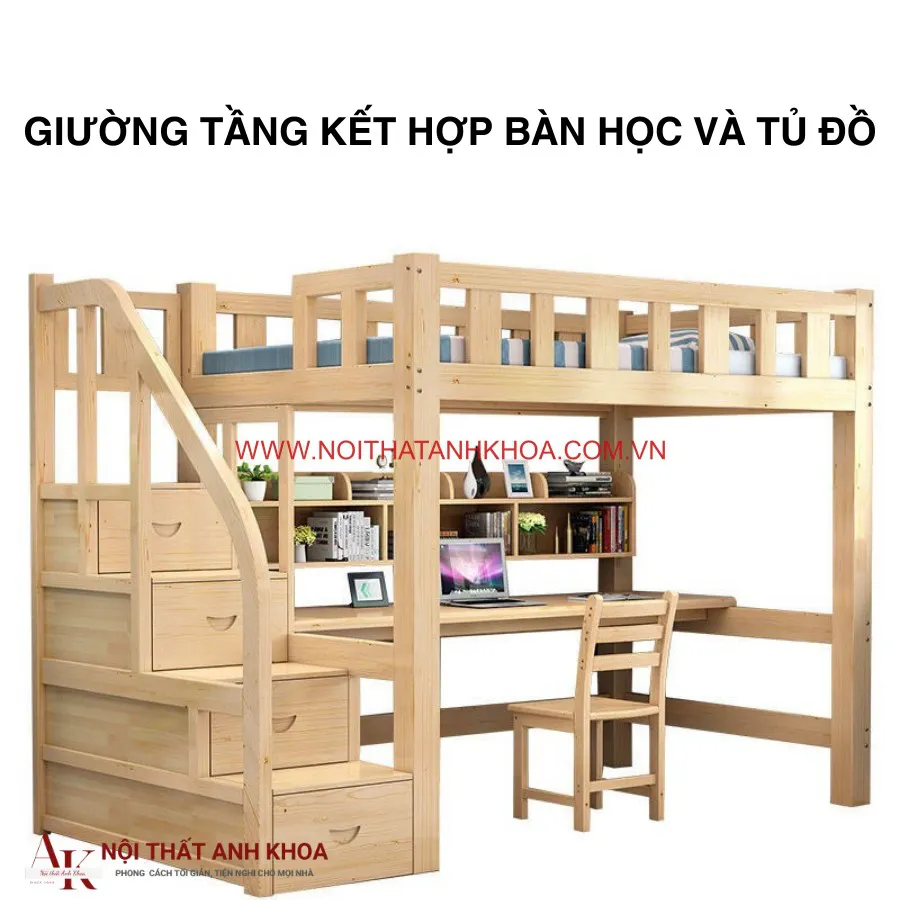 Giường Tầng Thông Minh Kết Hợp Bàn Học Đẹp Hiện Đại Giá Rẻ