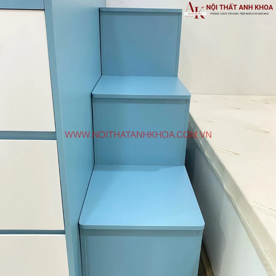 Giường Tầng Cho Bé Kết Hợp Tủ Quần Áo Màu Hồng Phối Trắng